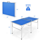 60英寸便携式网球乒乓球折叠桌带配件-蓝色 60 Inch Portable Tennis Ping Pong Folding Table with Accessories-Blue