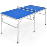 60英寸便携式网球乒乓球折叠桌带配件-蓝色 60 Inch Portable Tennis Ping Pong Folding Table with Accessories-Blue