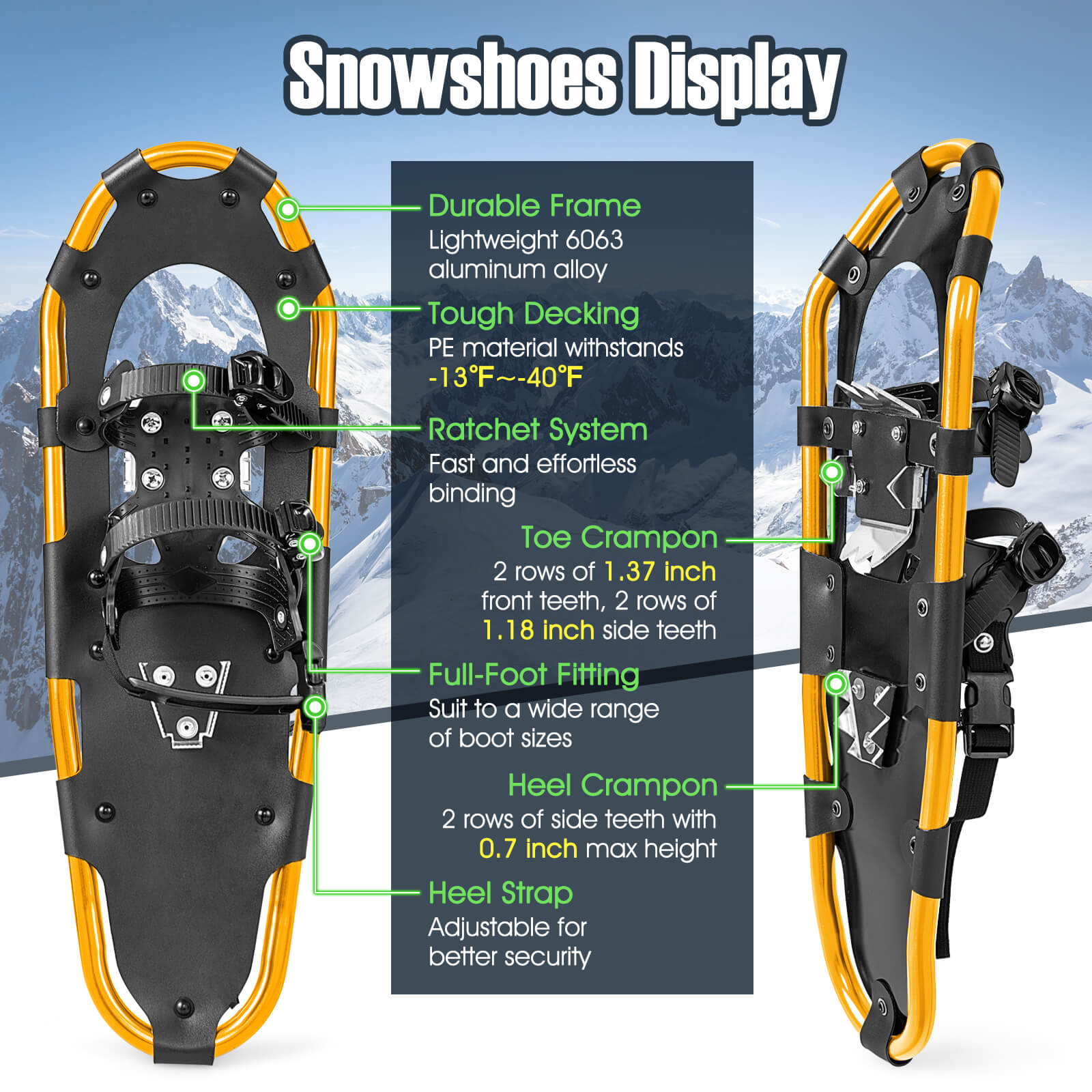 Snowshoe Length Weight Atlas Snowshoes Size Chart COSTWAY Snow
