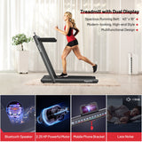 双屏二合一电动折叠跑步机-黑色 2-in-1 Electric Motorized Folding Treadmill with Dual Display-Black