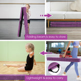 7 英尺折叠便携式地板平衡木带手柄体操运动员-紫色 7 Feet Folding Portable Floor Balance Beam with Handles for Gymnasts-Purple