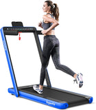 双显示屏二合一电动健康健身折叠跑步机-蓝色 2-in-1 Electric Motorized Health and Fitness Folding Treadmill with Dual Display-Blue