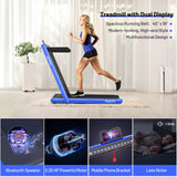 双显示屏二合一电动健康健身折叠跑步机-蓝色 2-in-1 Electric Motorized Health and Fitness Folding Treadmill with Dual Display-Blue