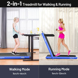 双显示屏二合一电动健康健身折叠跑步机-蓝色 2-in-1 Electric Motorized Health and Fitness Folding Treadmill with Dual Display-Blue