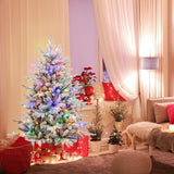 4.5 英尺植绒圣诞树，带 8 种照明模式和多色 LED 灯 - 4.5 英尺 4.5 Feet Flocked Christmas Tree with 8 Lighting Modes and Multi-Color LED Lights-4.5 ft