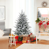 4.5 英尺植绒圣诞树，带 8 种照明模式和多色 LED 灯 - 4.5 英尺 4.5 Feet Flocked Christmas Tree with 8 Lighting Modes and Multi-Color LED Lights-4.5 ft