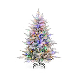 4.5 英尺植绒圣诞树，带 8 种照明模式和多色 LED 灯 - 4.5 英尺 4.5 Feet Flocked Christmas Tree with 8 Lighting Modes and Multi-Color LED Lights-4.5 ft