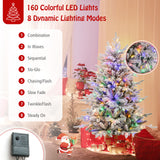 4.5 英尺植绒圣诞树，带 8 种照明模式和多色 LED 灯 - 4.5 英尺 4.5 Feet Flocked Christmas Tree with 8 Lighting Modes and Multi-Color LED Lights-4.5 ft