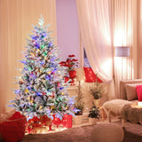 6 英尺植绒圣诞树，带 8 种照明模式和多色 LED 灯 - 6 英尺 6 Feet Flocked Christmas Tree with 8 Lighting Modes and Multi-Color LED Lights-6 ft