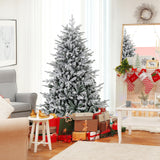 6 英尺植绒圣诞树，带 8 种照明模式和多色 LED 灯 - 6 英尺 6 Feet Flocked Christmas Tree with 8 Lighting Modes and Multi-Color LED Lights-6 ft