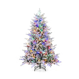 6 英尺植绒圣诞树，带 8 种照明模式和多色 LED 灯 - 6 英尺 6 Feet Flocked Christmas Tree with 8 Lighting Modes and Multi-Color LED Lights-6 ft