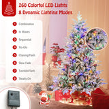 6 英尺植绒圣诞树，带 8 种照明模式和多色 LED 灯 - 6 英尺 6 Feet Flocked Christmas Tree with 8 Lighting Modes and Multi-Color LED Lights-6 ft