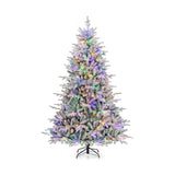 7 英尺植绒圣诞树，带 8 种照明模式和多色 LED 灯 - 7 英尺 7 Feet Flocked Christmas Tree with 8 Lighting Modes and Multi-Color LED Lights-7 ft