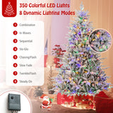 7 英尺植绒圣诞树，带 8 种照明模式和多色 LED 灯 - 7 英尺 7 Feet Flocked Christmas Tree with 8 Lighting Modes and Multi-Color LED Lights-7 ft