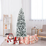 6 英尺不发光铰链雪绒人造铅笔圣诞树，带 500 个树枝尖 6 Feet Unlit Hinged Snow Flocked Artificial Pencil Christmas Tree with 500 Branch Tip