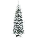 6 英尺不发光铰链雪绒人造铅笔圣诞树，带 500 个树枝尖 6 Feet Unlit Hinged Snow Flocked Artificial Pencil Christmas Tree with 500 Branch Tip