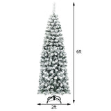 6 英尺不发光铰链雪绒人造铅笔圣诞树，带 500 个树枝尖 6 Feet Unlit Hinged Snow Flocked Artificial Pencil Christmas Tree with 500 Branch Tip