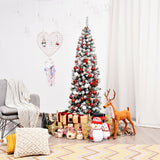 6 英尺不发光铰链雪绒人造铅笔圣诞树，带 500 个树枝尖 6 Feet Unlit Hinged Snow Flocked Artificial Pencil Christmas Tree with 500 Branch Tip