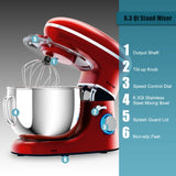 6.3 夸脱倾斜头食品立式搅拌机 6 速 660W-红色 6.3 Quart Tilt-Head Food Stand Mixer 6 Speed 660W-Red