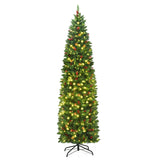 7.5 英尺预亮铰链铅笔圣诞树，带松果红色浆果 7.5 Feet Pre-lit Hinged Pencil Christmas Tree with Pine Cones Red Berries