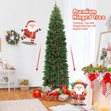 7.5 英尺预亮铰链铅笔圣诞树，带松果红色浆果 7.5 Feet Pre-lit Hinged Pencil Christmas Tree with Pine Cones Red Berries