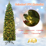 7.5 英尺预亮铰链铅笔圣诞树，带松果红色浆果 7.5 Feet Pre-lit Hinged Pencil Christmas Tree with Pine Cones Red Berries