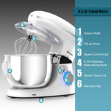 6.3 夸脱倾斜头食品立式搅拌机 6 速 660W-白色 6.3 Quart Tilt-Head Food Stand Mixer 6 Speed 660W-White