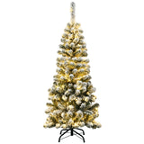 4.5 英尺预亮雪植绒铅笔圣诞树，带 150 个 LED 灯 4.5 Feet Pre-Lit Snow Flocked Pencil Christmas Tree with 150 LED Light