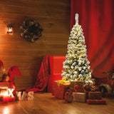 4.5 英尺预亮雪植绒铅笔圣诞树，带 150 个 LED 灯 4.5 Feet Pre-Lit Snow Flocked Pencil Christmas Tree with 150 LED Light