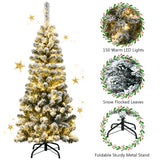 4.5 英尺预亮雪植绒铅笔圣诞树，带 150 个 LED 灯 4.5 Feet Pre-Lit Snow Flocked Pencil Christmas Tree with 150 LED Light