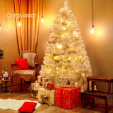 6 英尺铰链不发光人造银色金属丝圣诞树，带金属支架 6 Feet Hinged Unlit Artificial Silver Tinsel Christmas Tree with Metal Stand