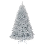 6 英尺铰链不发光人造银色金属丝圣诞树，带金属支架 6 Feet Hinged Unlit Artificial Silver Tinsel Christmas Tree with Metal Stand