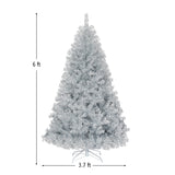 6 英尺铰链不发光人造银色金属丝圣诞树，带金属支架 6 Feet Hinged Unlit Artificial Silver Tinsel Christmas Tree with Metal Stand