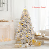 6 英尺铰链不发光人造银色金属丝圣诞树，带金属支架 6 Feet Hinged Unlit Artificial Silver Tinsel Christmas Tree with Metal Stand