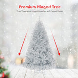 6 英尺铰链不发光人造银色金属丝圣诞树，带金属支架 6 Feet Hinged Unlit Artificial Silver Tinsel Christmas Tree with Metal Stand