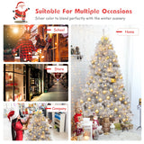 6 英尺铰链不发光人造银色金属丝圣诞树，带金属支架 6 Feet Hinged Unlit Artificial Silver Tinsel Christmas Tree with Metal Stand