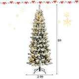 8 英尺预亮铰链雪绒圣诞树，带遥控 8 Feet Pre-Lit Hinged Snow Flocked Christmas Tree with Remote Control