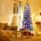 8 英尺预亮铰链雪绒圣诞树，带遥控 8 Feet Pre-Lit Hinged Snow Flocked Christmas Tree with Remote Control