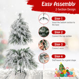 4.5/6/7 英尺预亮雪植绒圣诞树，带暖白色 LED 灯 - 4.5 英尺 4.5/6/7 Feet Pre-Lit Snow Flocked Christmas Tree with Warm White LED Lights-4.5 ft
