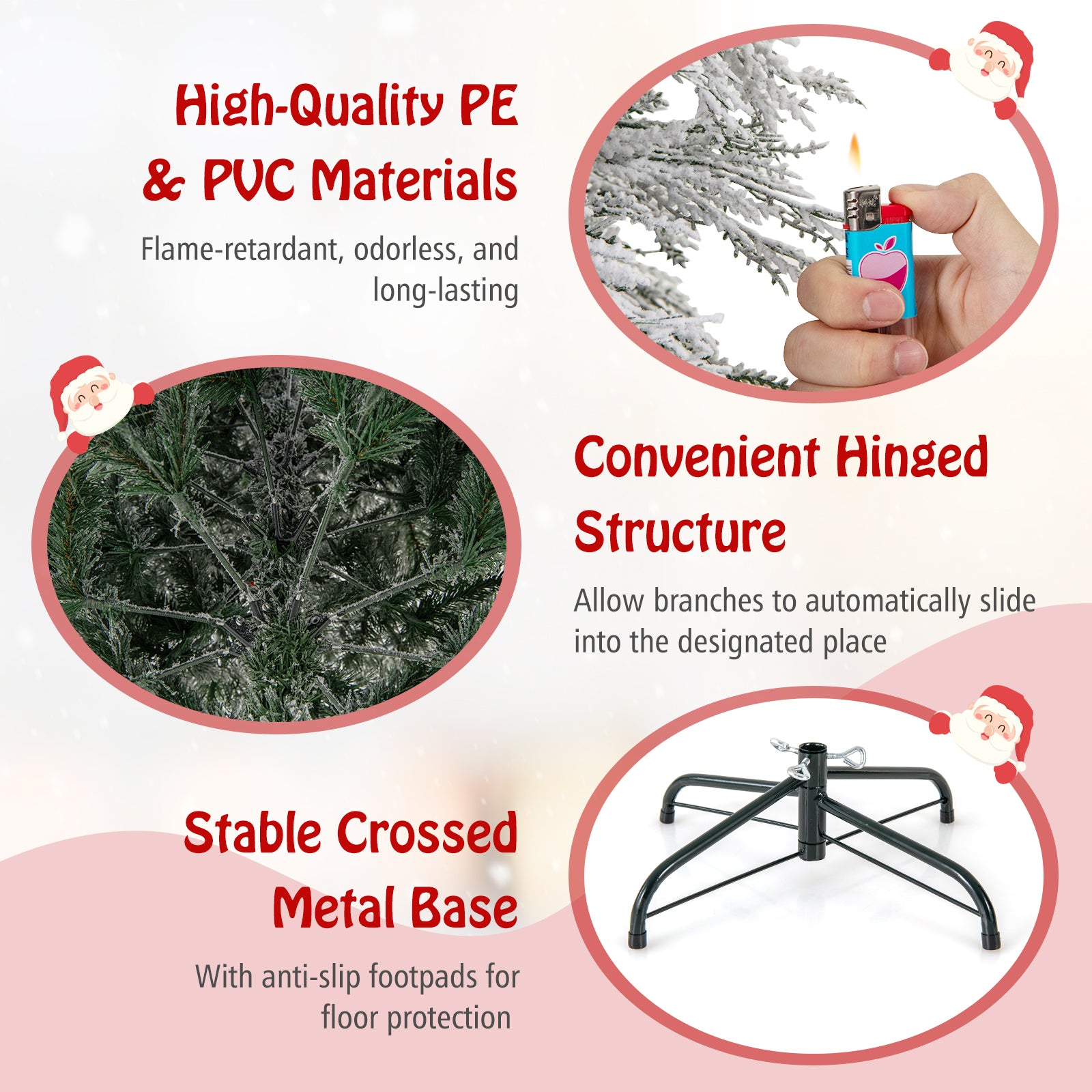 4.5/6/7 英尺预亮雪植绒圣诞树，带暖白色 LED 灯 - 4.5 英尺 4.5/6/7 Feet Pre-Lit Snow Flocked Christmas Tree with Warm White LED Lights-4.5 ft