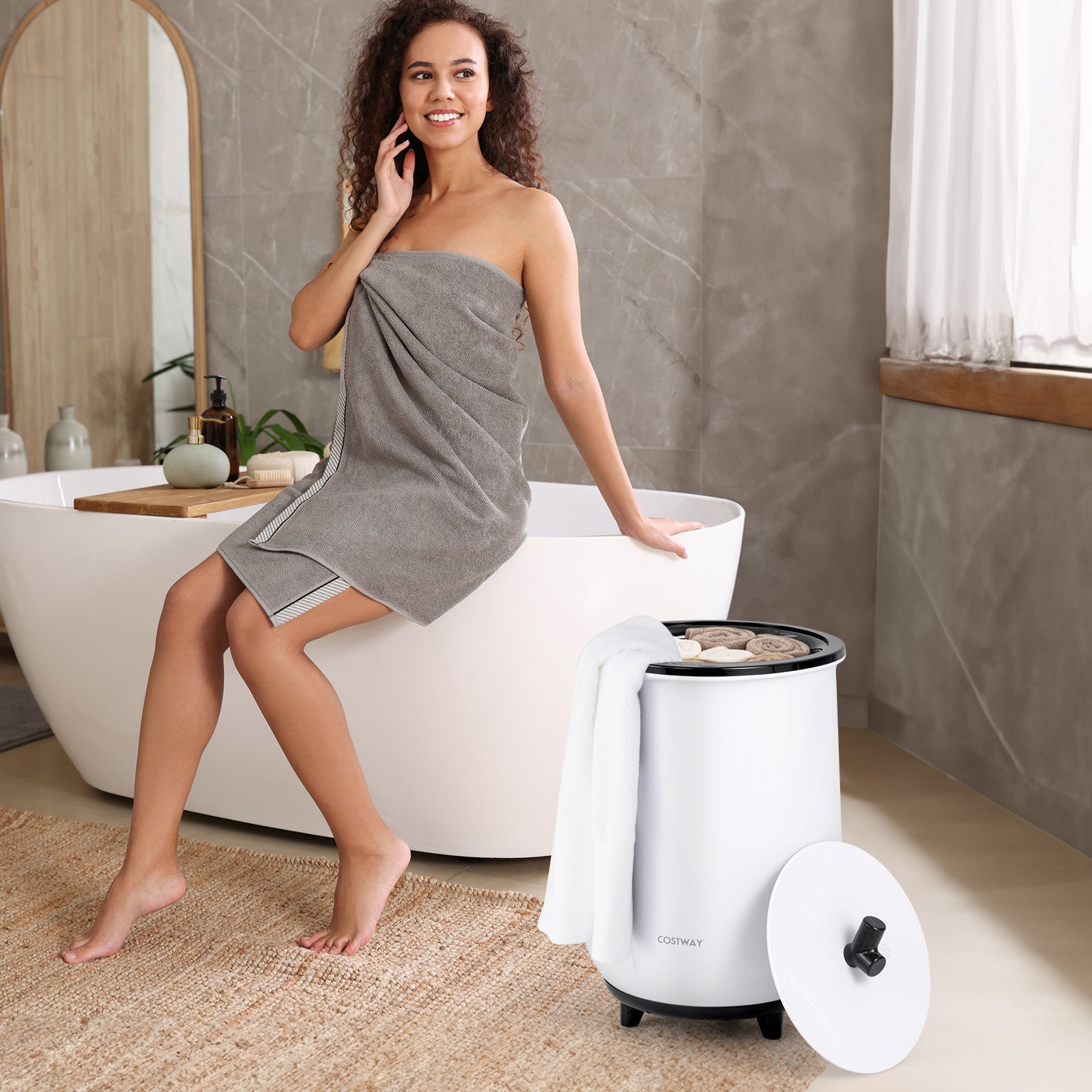 23L大号豪华桶式毛巾架带香盘架-黑色 23L Large Luxury Bucket-Style Towel Warmer with Fragrant Disc Holder-Black