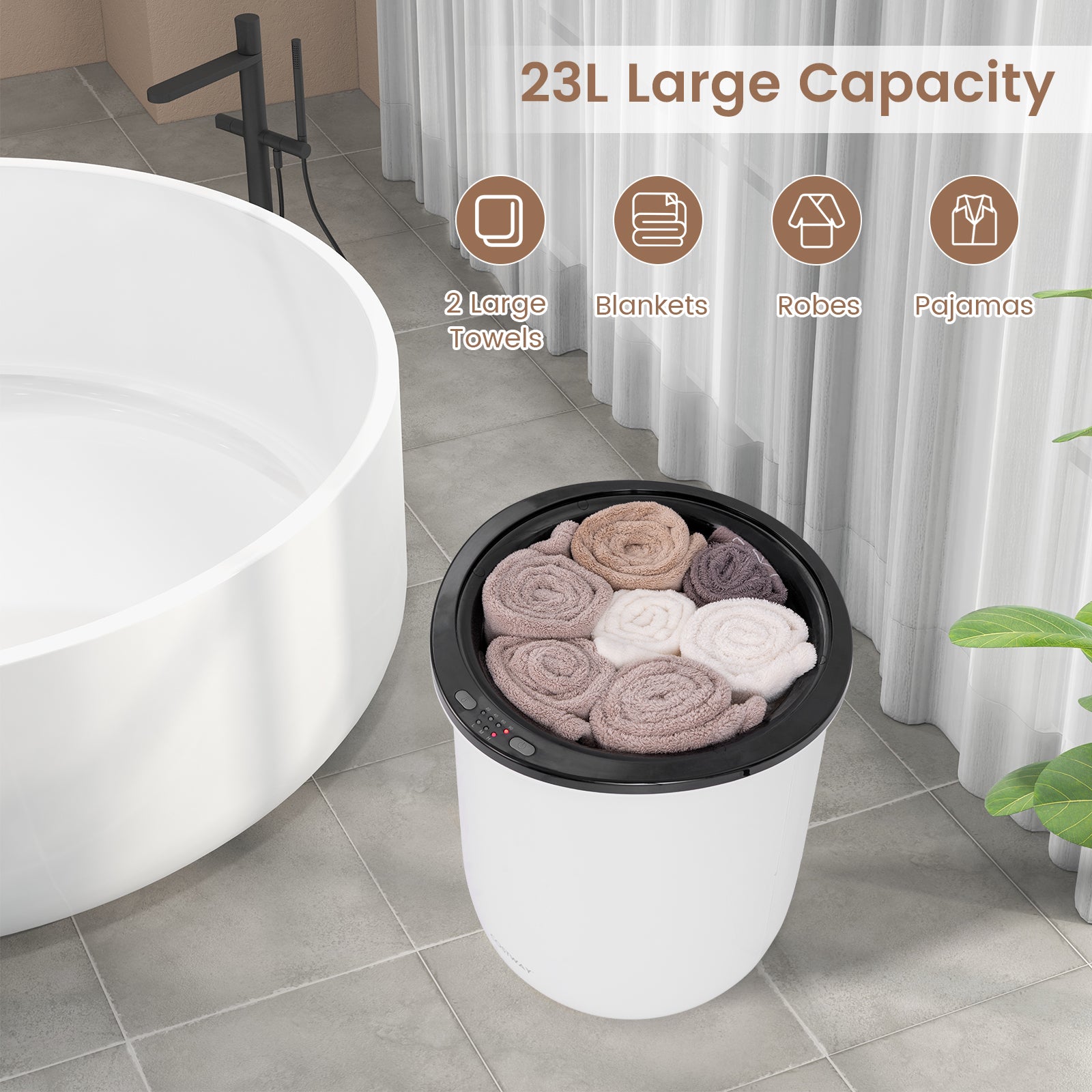 23L大号豪华桶式毛巾架带香盘架-黑色 23L Large Luxury Bucket-Style Towel Warmer with Fragrant Disc Holder-Black