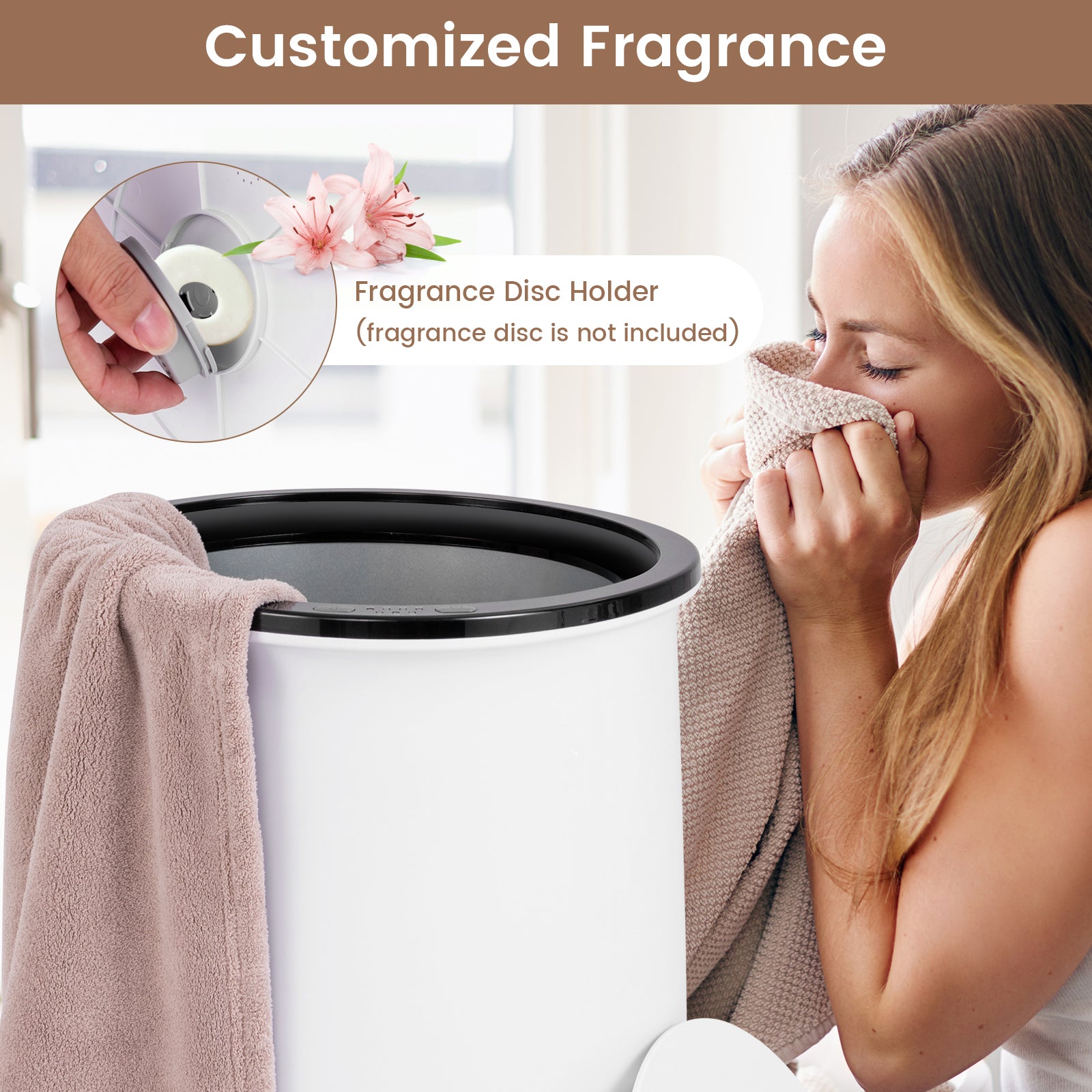 23L大号豪华桶式毛巾架带香盘架-黑色 23L Large Luxury Bucket-Style Towel Warmer with Fragrant Disc Holder-Black