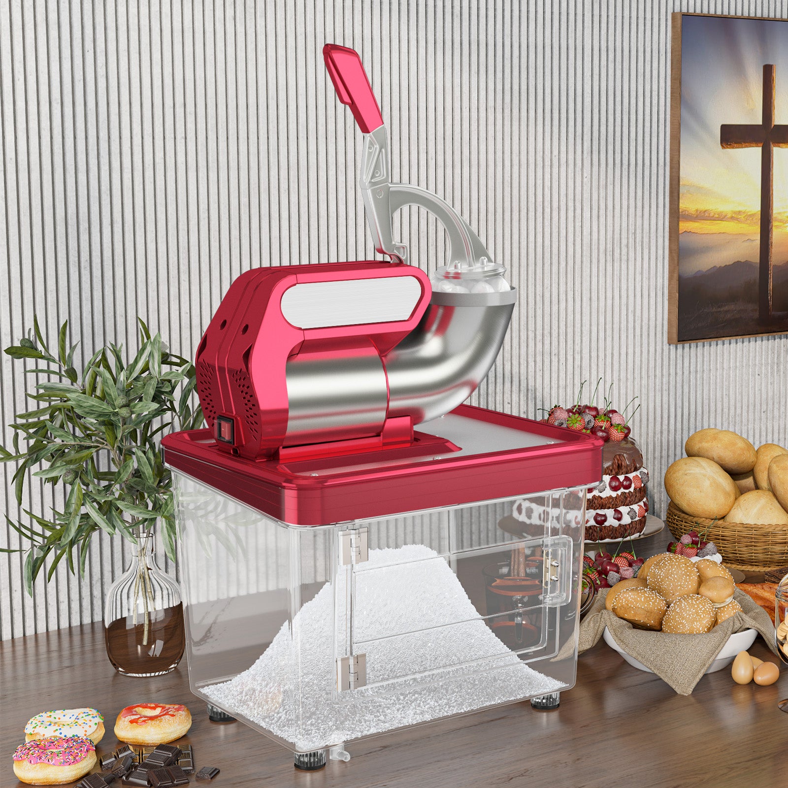 300W商用双刀片带安全开关碎冰机-红色 300W Commercial Ice Crusher with Dual Blades and Safety Switch-Red