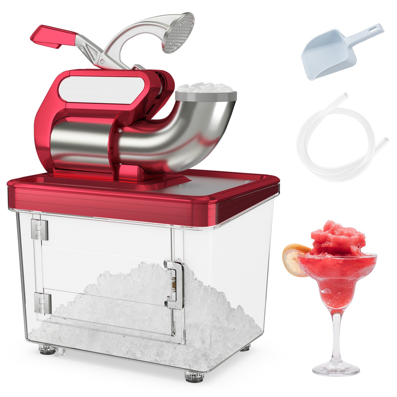 300W商用双刀片带安全开关碎冰机-红色 300W Commercial Ice Crusher with Dual Blades and Safety Switch-Red