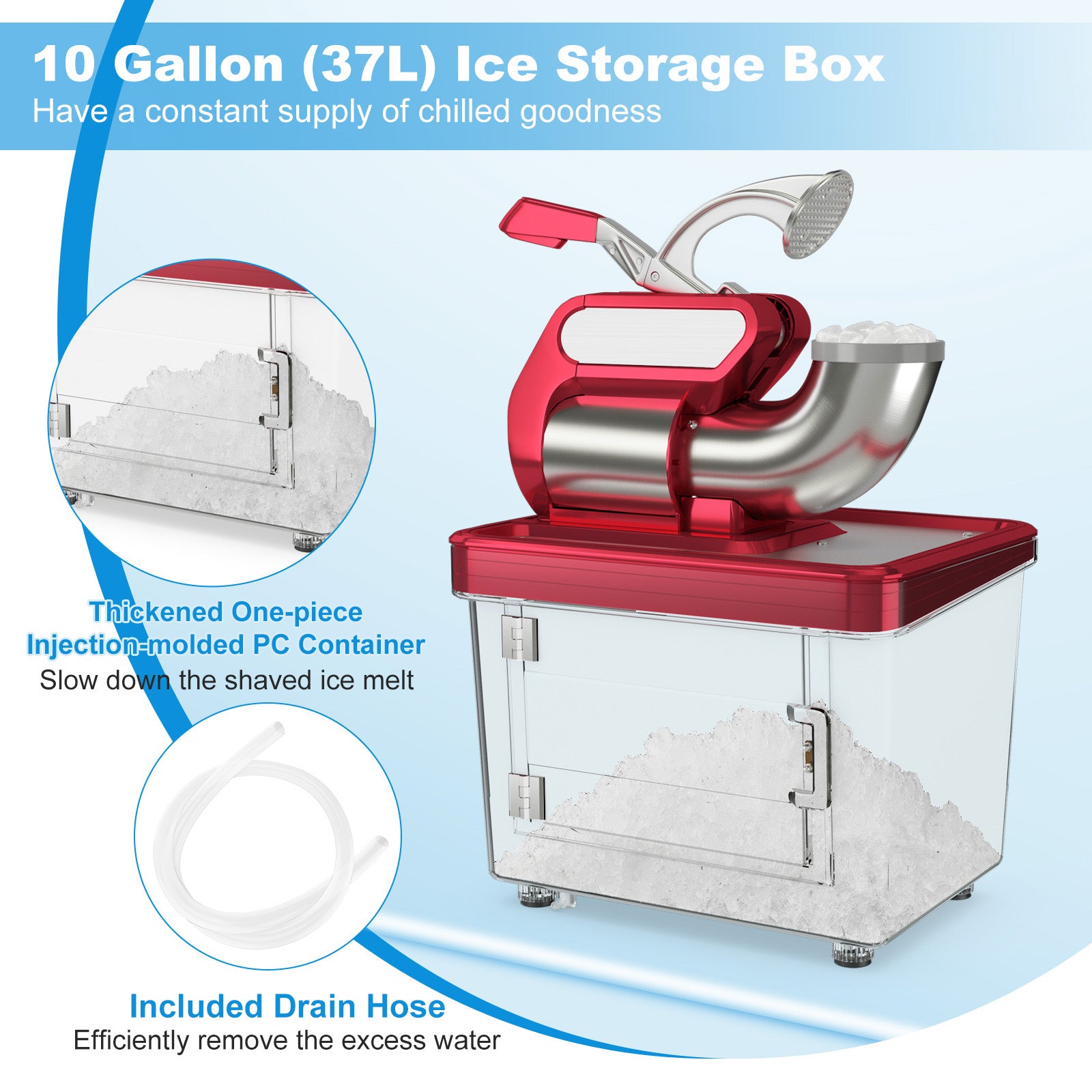 300W商用双刀片带安全开关碎冰机-红色 300W Commercial Ice Crusher with Dual Blades and Safety Switch-Red