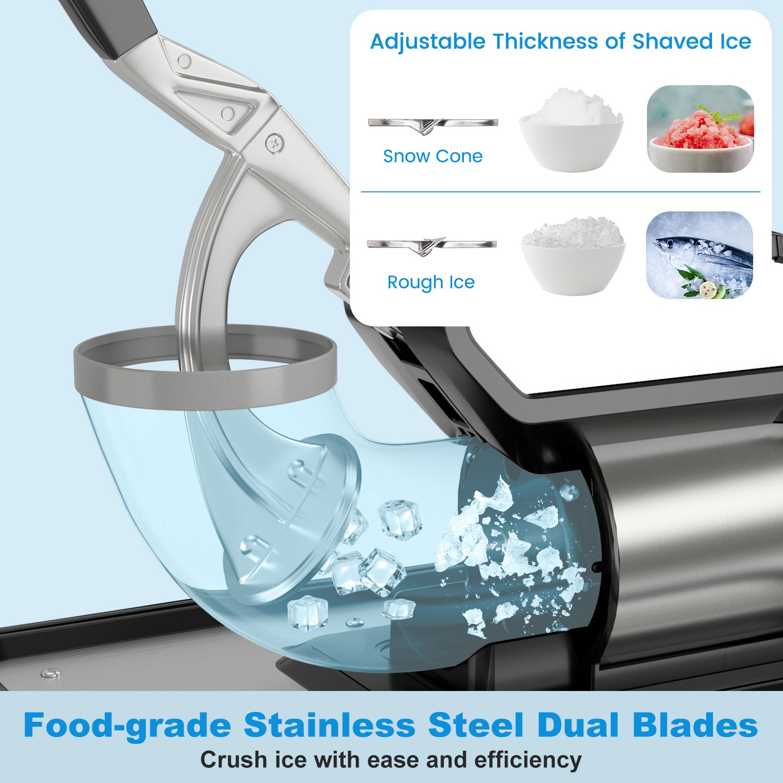 300W商用双刀片带安全开关碎冰机-黑色 300W Commercial Ice Crusher with Dual Blades and Safety Switch-Black