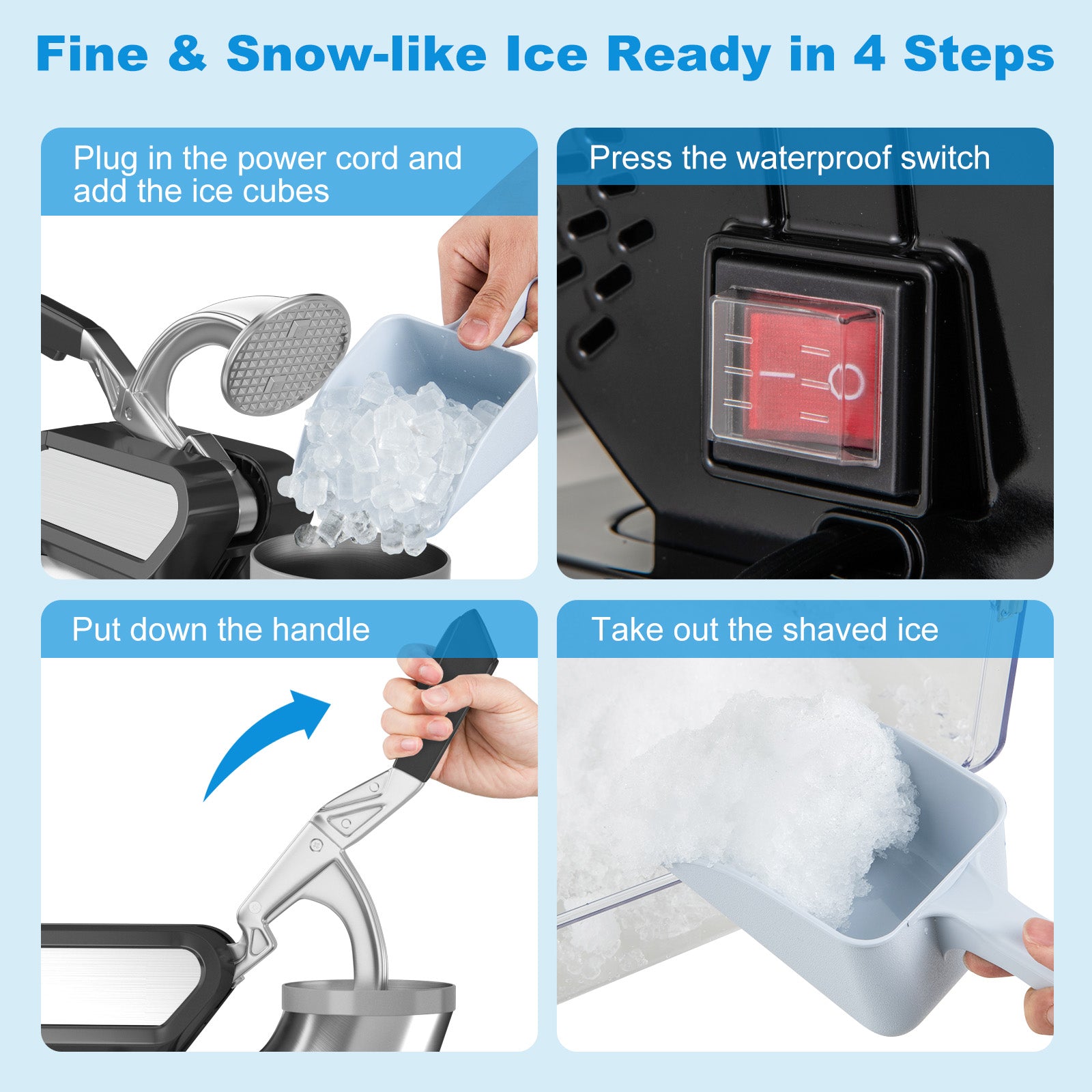 300W商用双刀片带安全开关碎冰机-黑色 300W Commercial Ice Crusher with Dual Blades and Safety Switch-Black