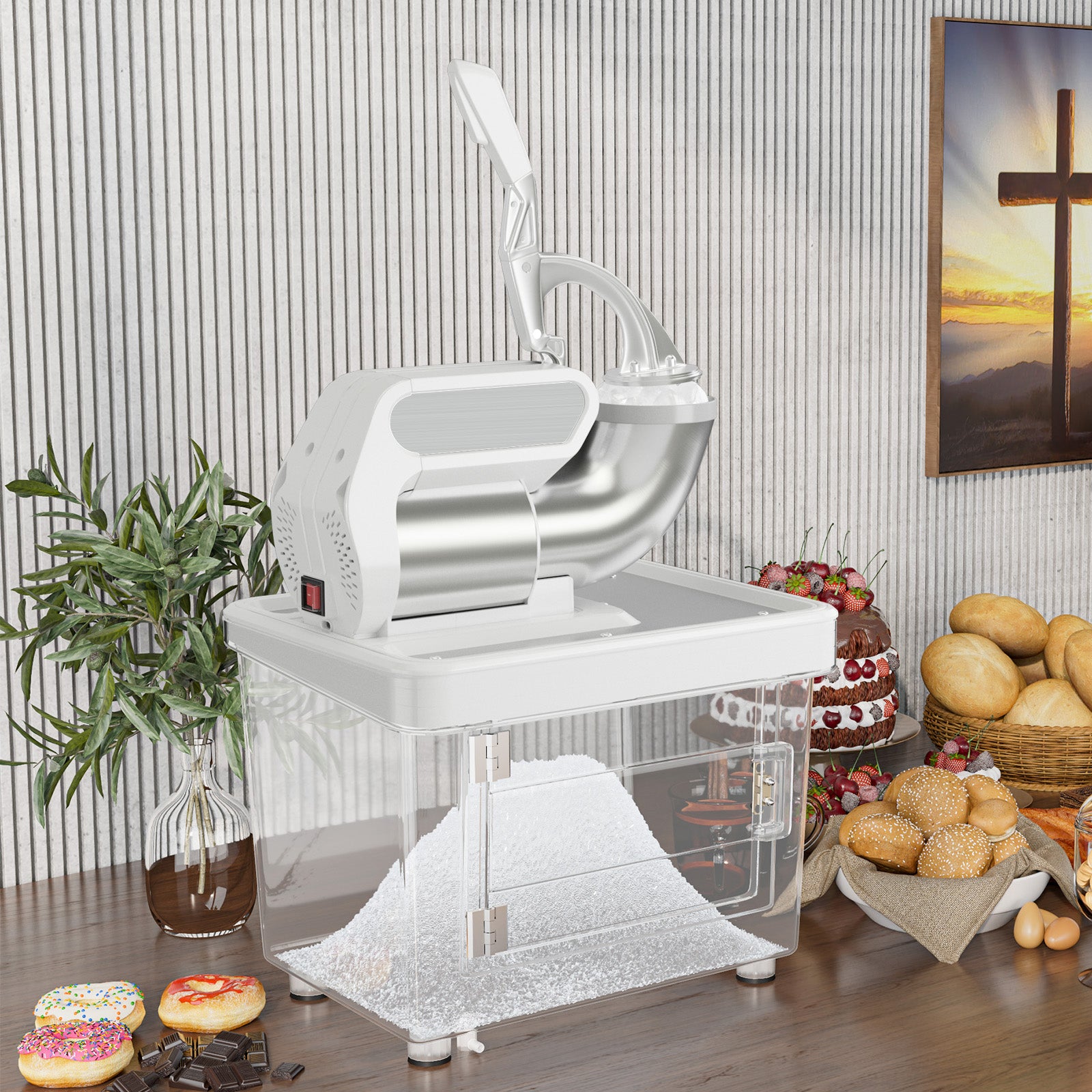 300W 商用双刀片带安全开关碎冰机-白色 300W Commercial Ice Crusher with Dual Blades and Safety Switch-White