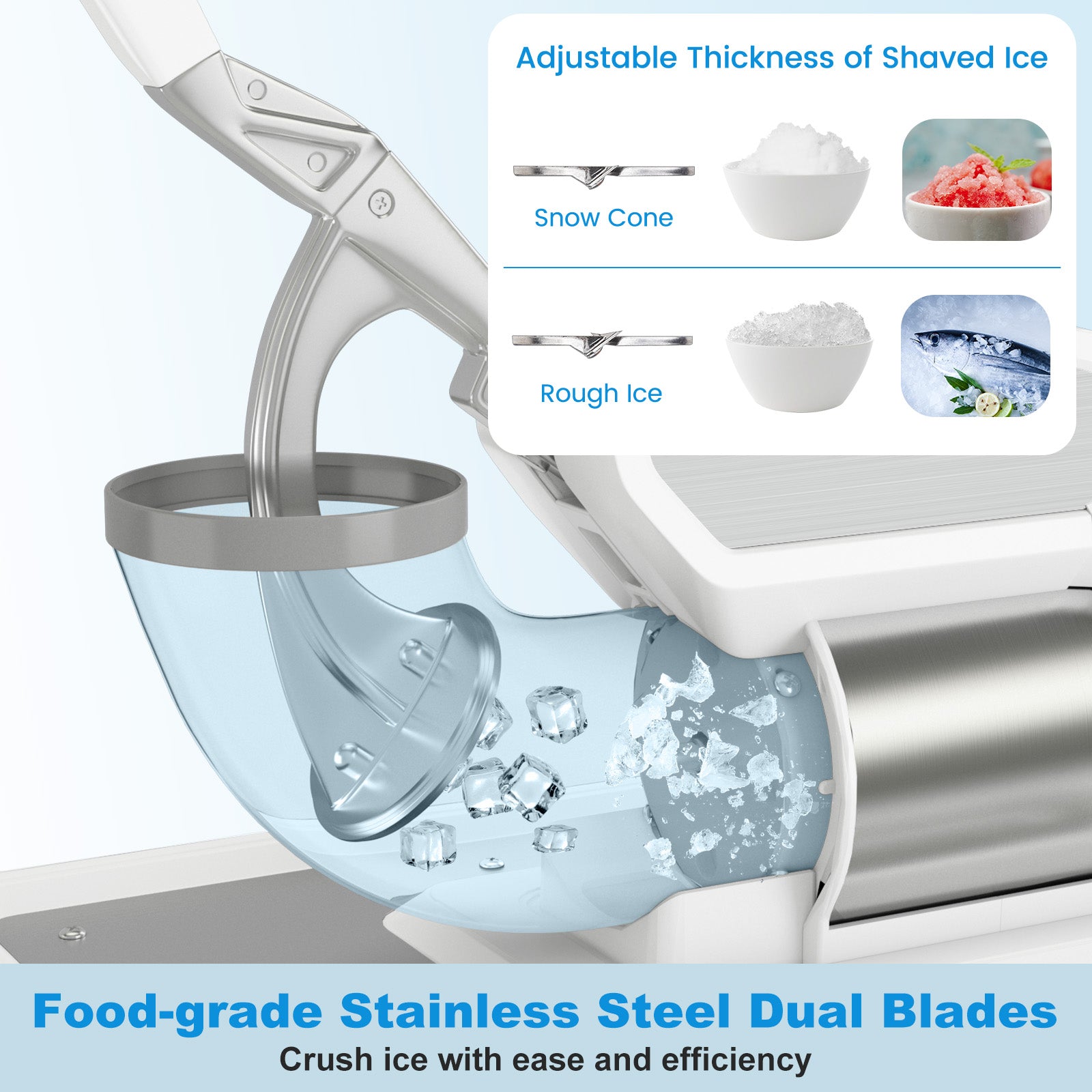 300W 商用双刀片带安全开关碎冰机-白色 300W Commercial Ice Crusher with Dual Blades and Safety Switch-White